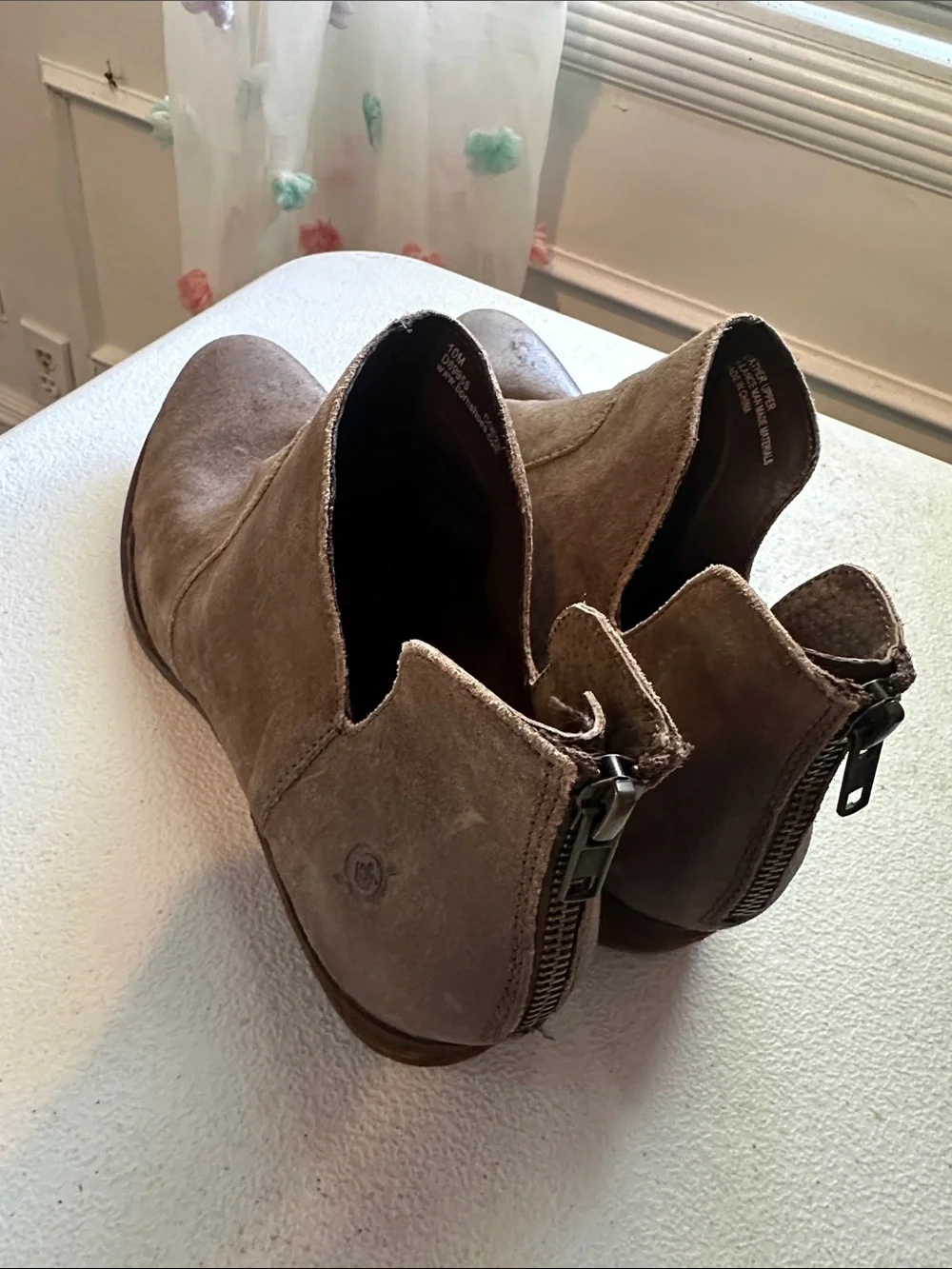 Born Taupe Suede Western Ankle Boots Cutout Booties Women’s Size 10